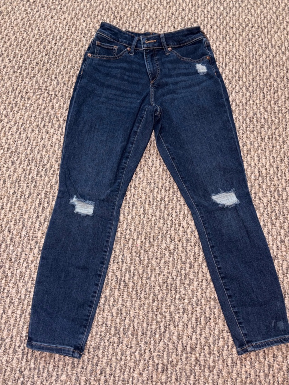 Express Dark Blue Distressed Skinny Jeans
